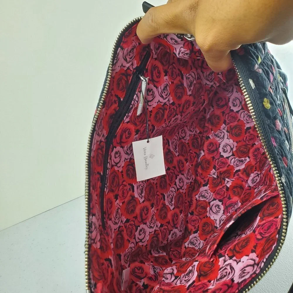 Vera Bradley Vivian Hobo Bag Havana Dots 2 Outer Zip Pockets Black NWT